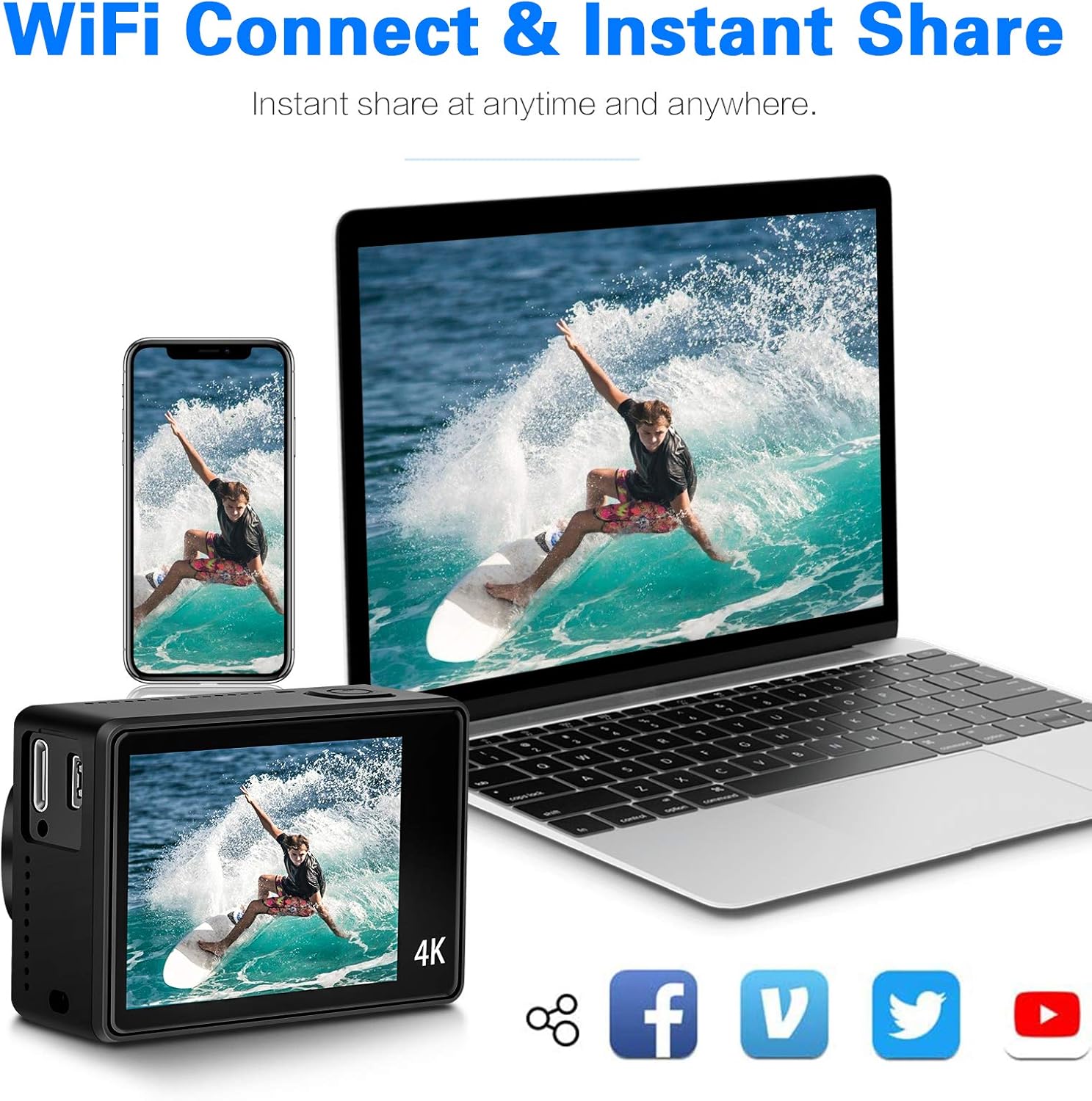 4K Action Camera 50fps 24MP Touch Screen 40M Waterproof WiFi Sport Camera with Remote Control and 32GB Micro SD Card Z649