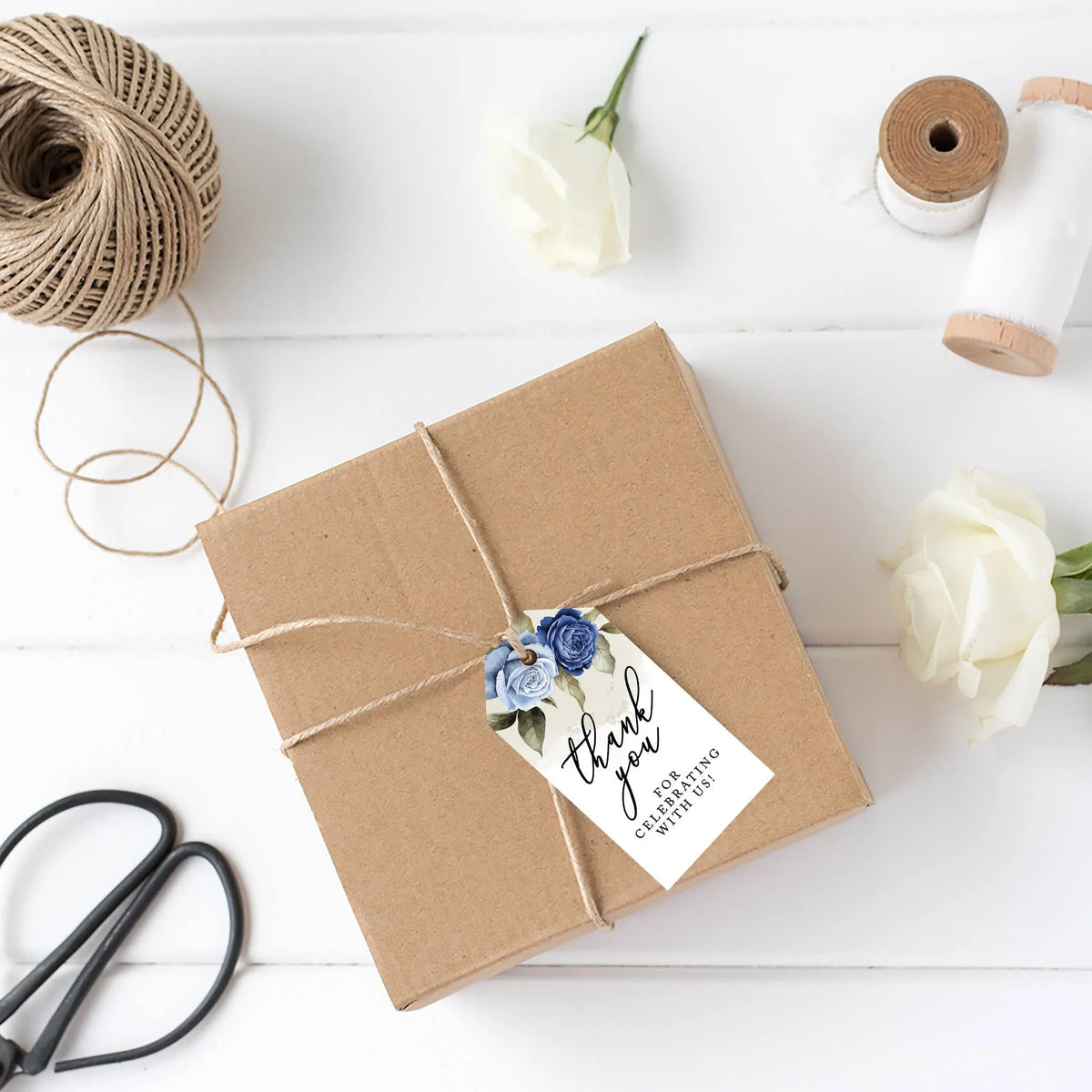 Icy Blue Roses Cardstock Gift Tags with Bakers 100-Pk Y371