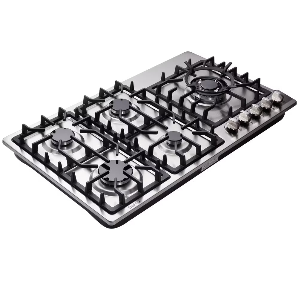34 Inch Gas Cooktop 5 Burners Stainless Steel Drop-In Gas Stovetop G7559