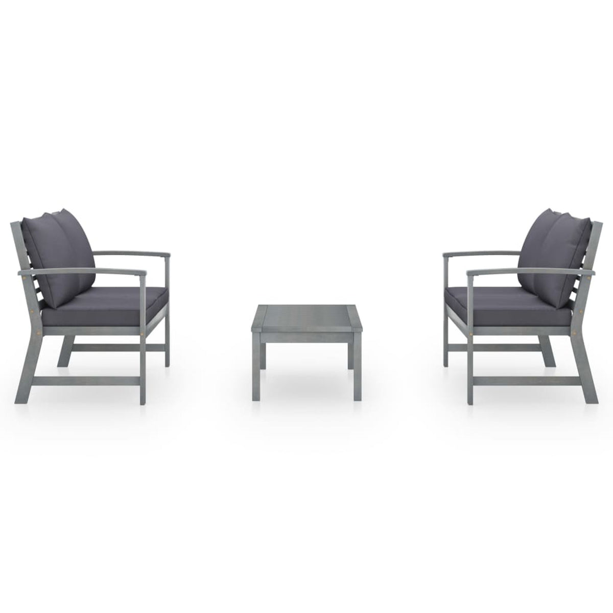 3 Piece Gray Acacia Wood Outdoor Patio Lounge Set with Cushions Q4509