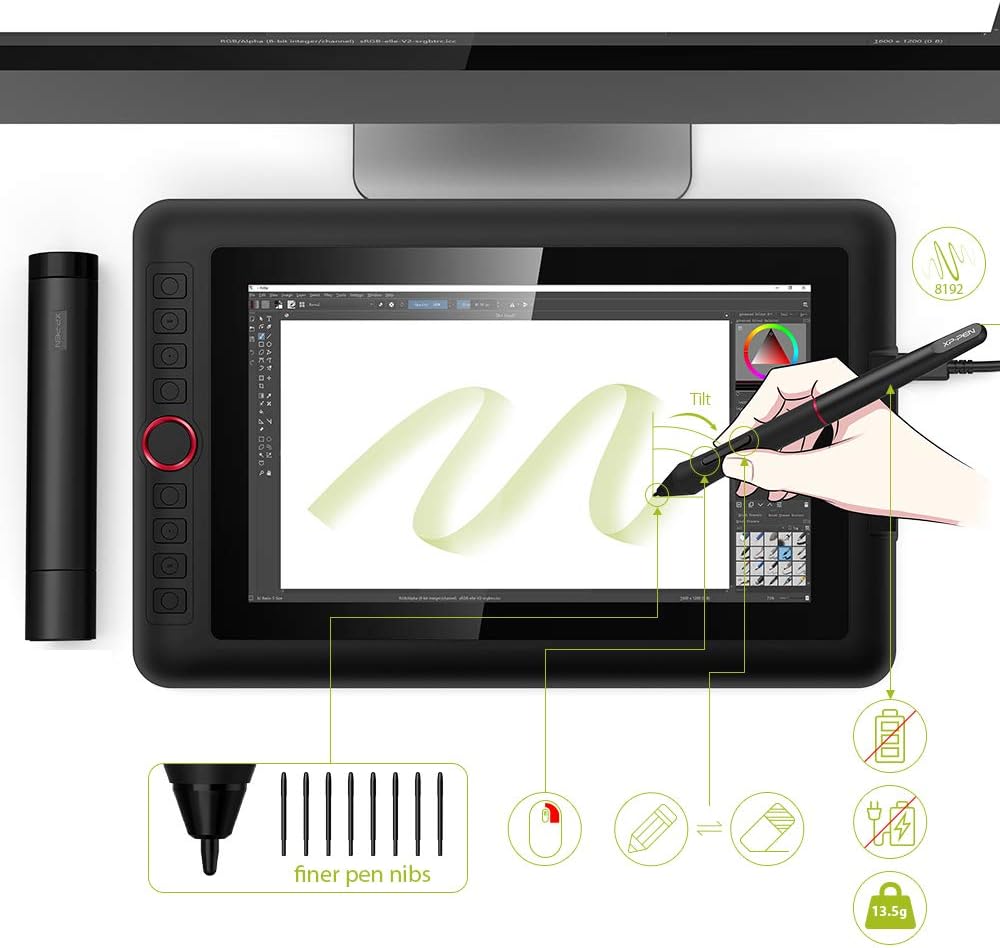 Artist12 Pro Drawing Monitor Battery-Free Stylus Drawing Display Tilt Supported S43057
