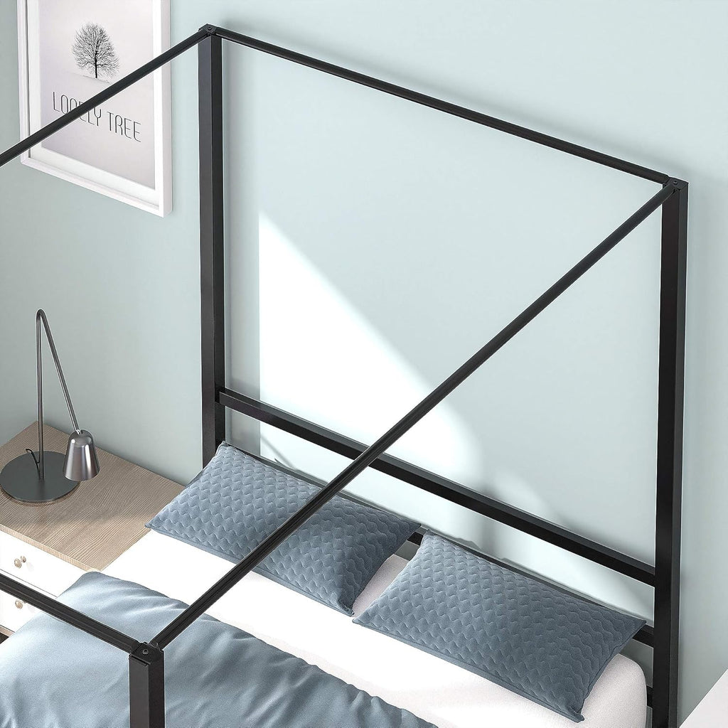 Queen Size Metal Canopy Bed Frame with Built-in Headboard P342