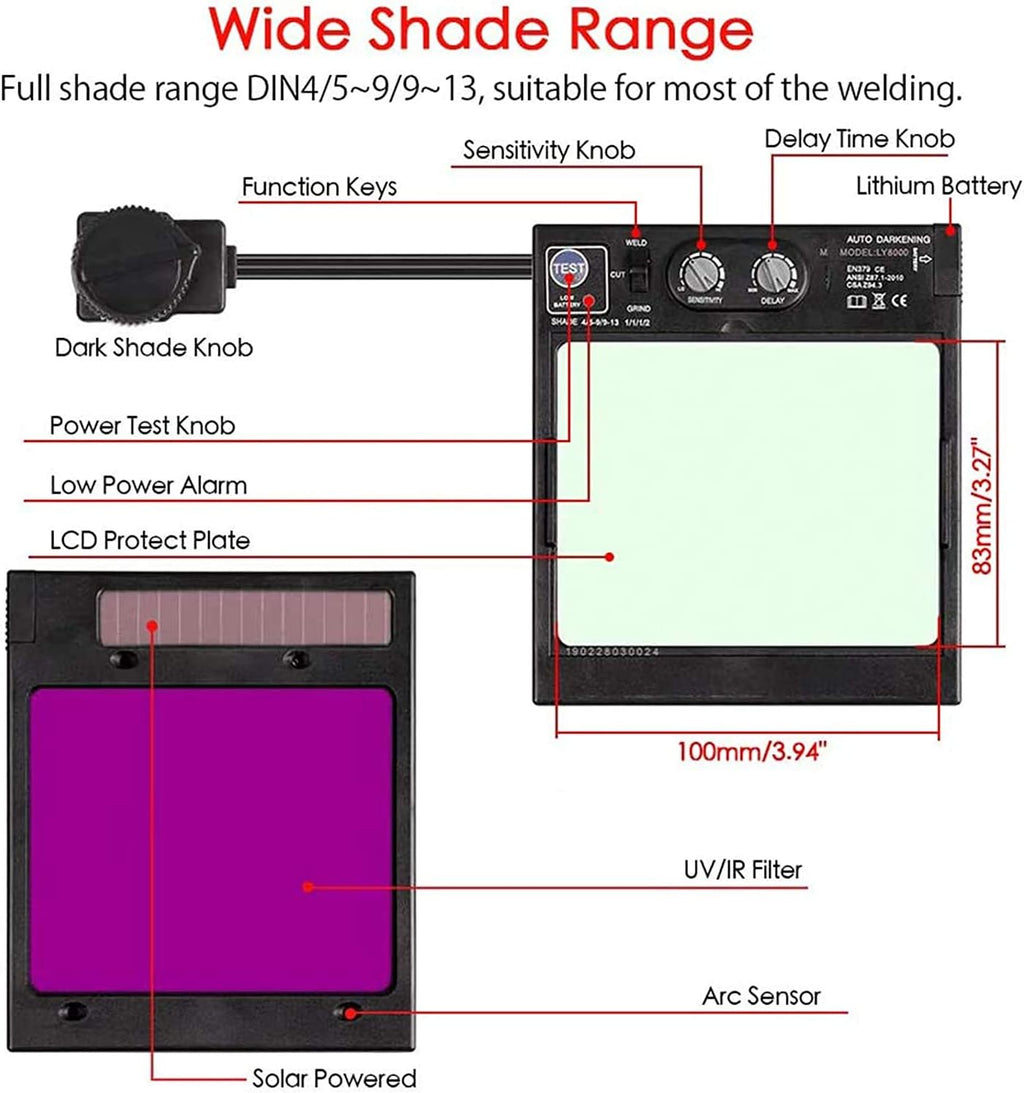 Solar Powered Auto Darkening Welding Helmet with 4 Arc Sensor R295