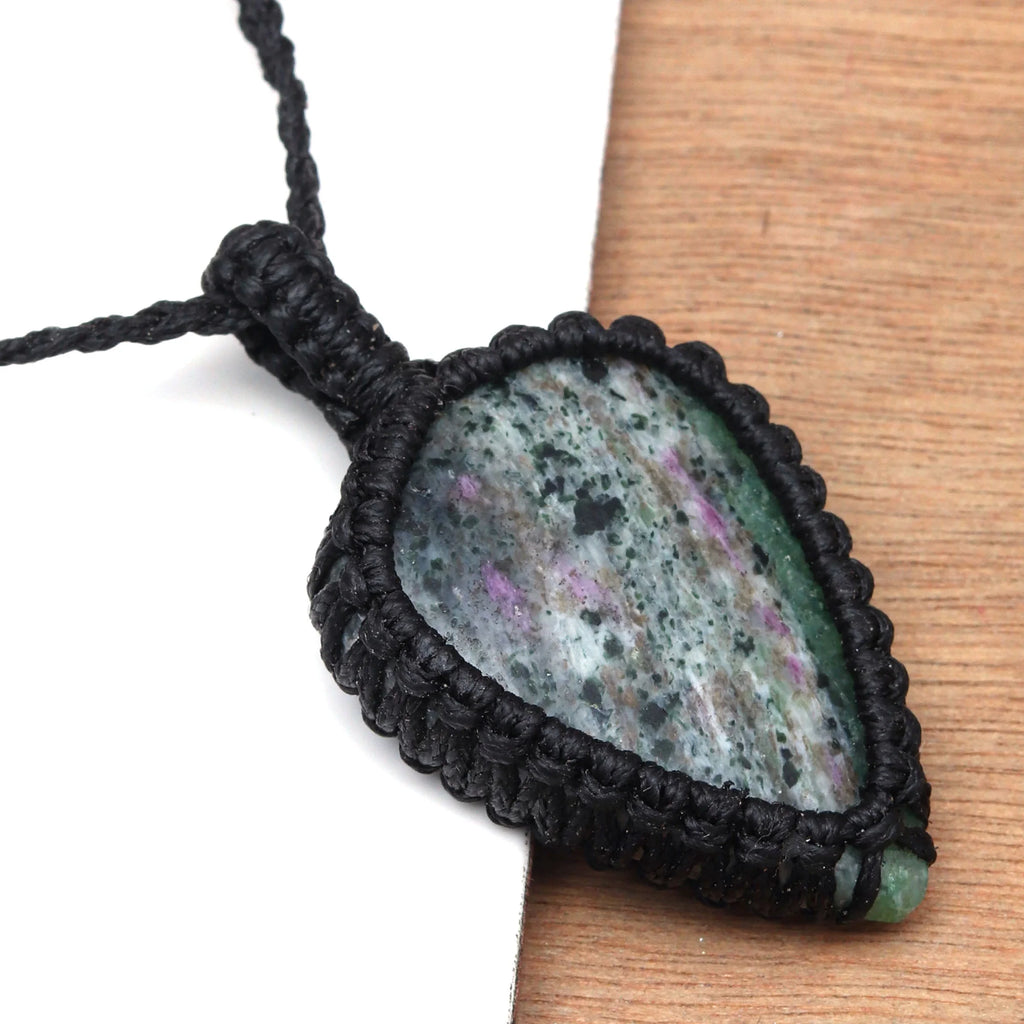 Ruby Zoisite Macrame Gemstone Necklace Q317