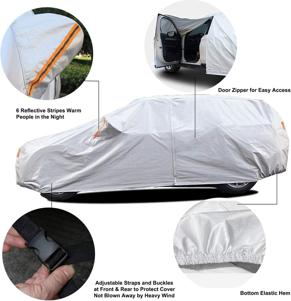 6 Layers Heavy Duty Waterproof Windproof Car Cover with Zipper Door, Universal Fit for SUV (190 in-200 in), Silver Pack of 2 F833302
