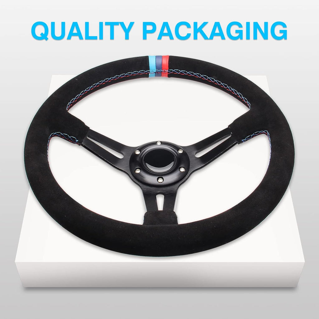 13.8 6 Bolt Suede Racing Steering Wheel with Horn Button W662