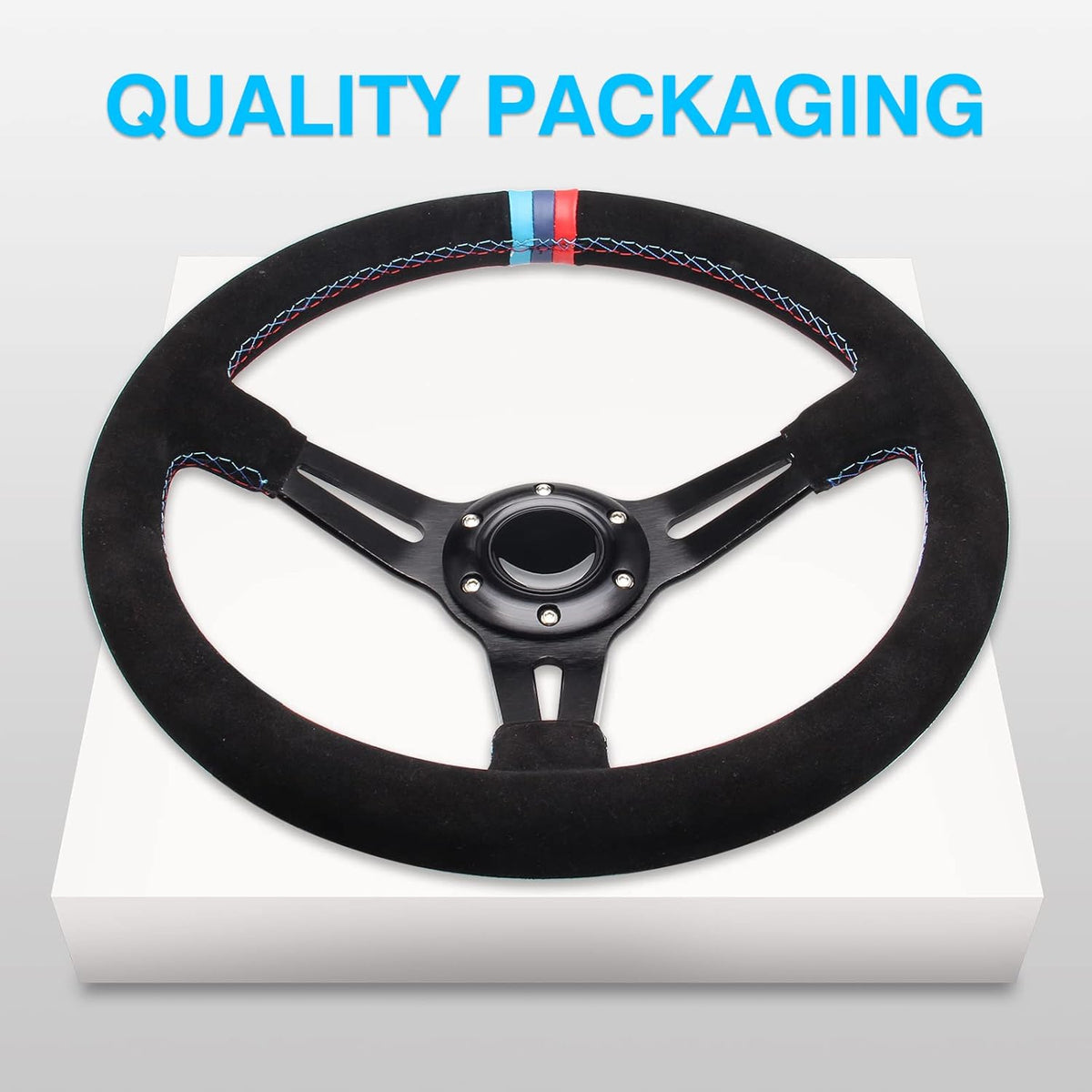 13.8 6 Bolt Suede Racing Steering Wheel with Horn Button W662