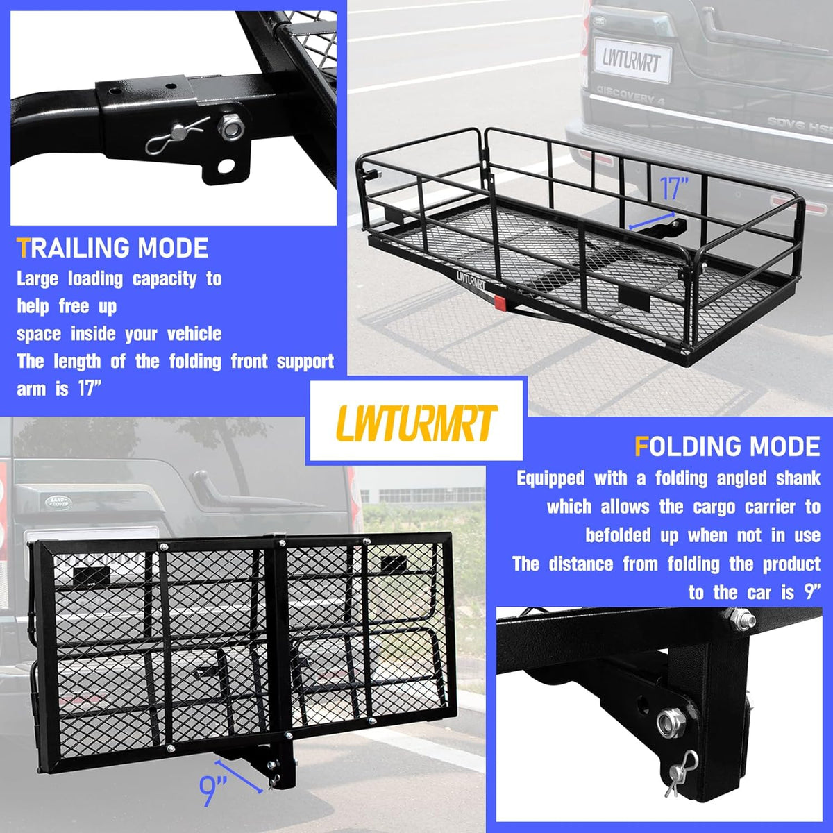 Folding Vehicle Cargo Basket 60" x 24" x 14" for 2" Receiver H160
