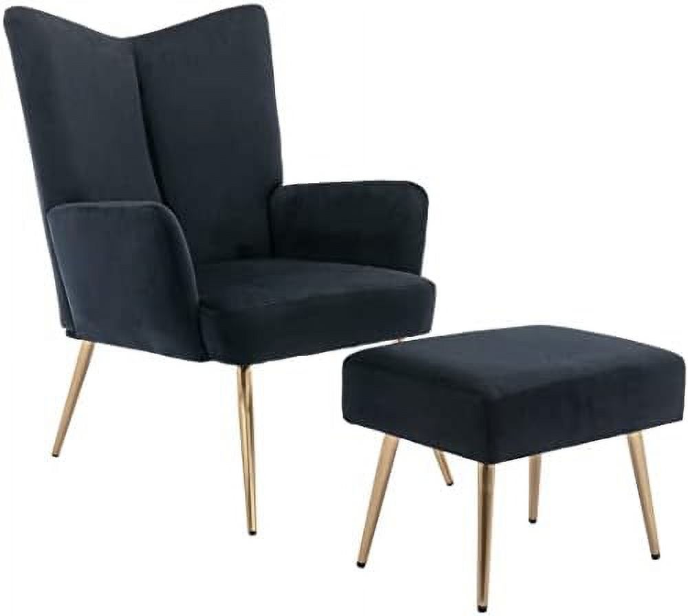 Cream Velvet Upholstered Accent Chair with Ottoman G20216