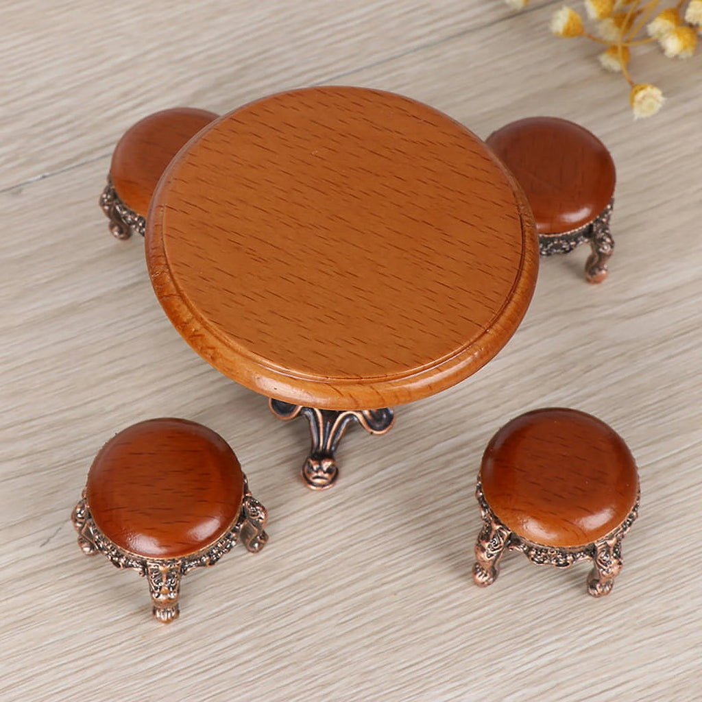 1:12 Wooden Round Kitchen Side Table And Stool B816