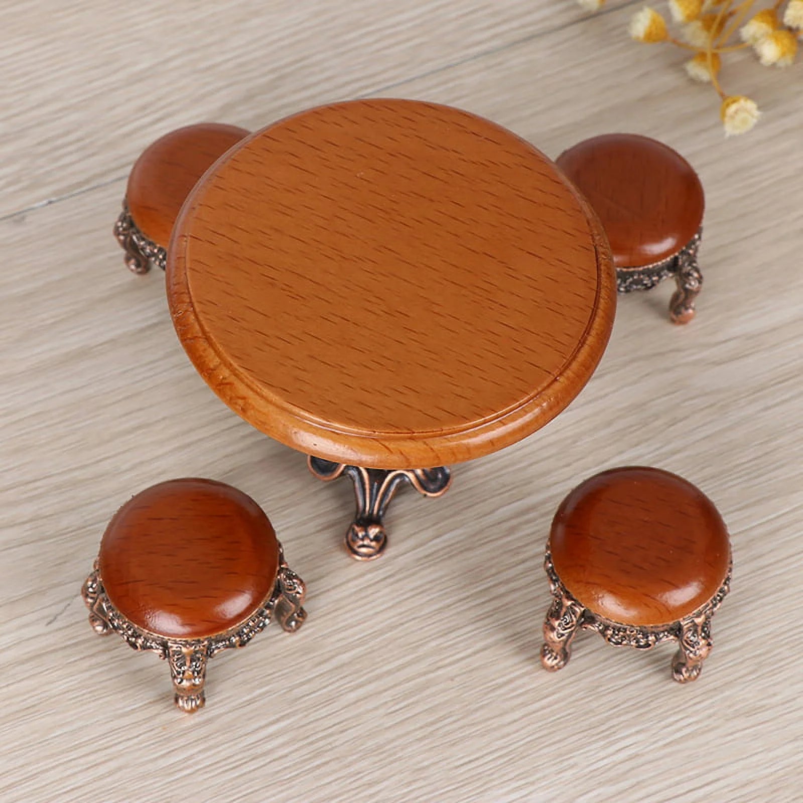1:12 Wooden Round Kitchen Side Table And Stool B816