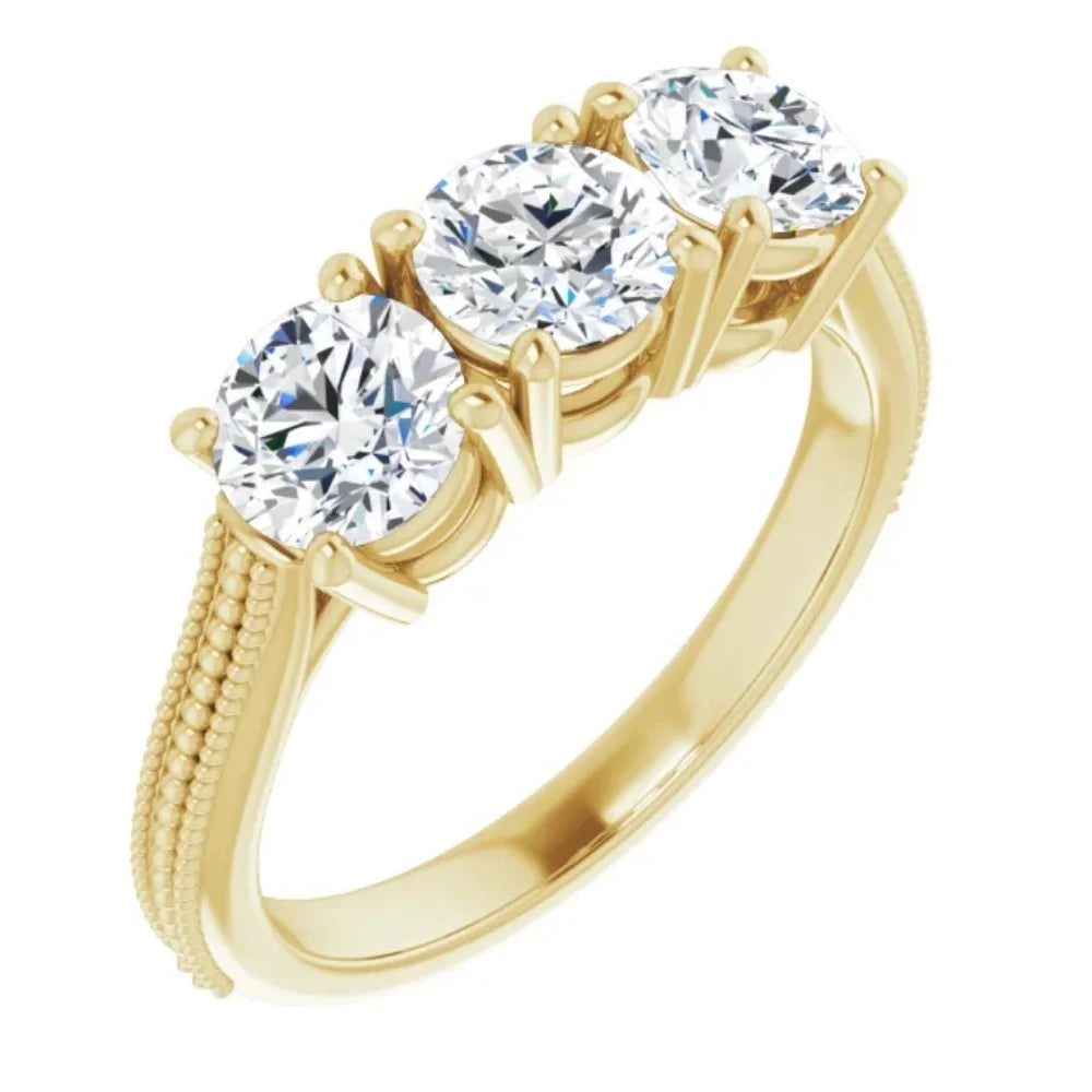 Three Stone Lab Grown Diamond Ring Yellow Gold Z730