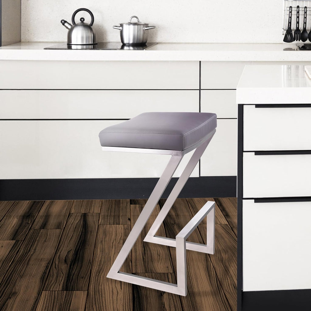White Faux Leather Counter Height Barstool S80931