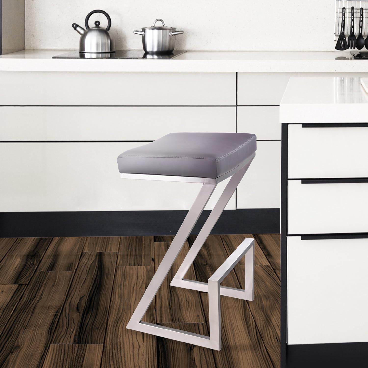 White Faux Leather Counter Height Barstool S80931