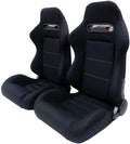 Racing Bucket Seats with Sliders Rails Red Stitch Black Cloth Set of 2 M735937