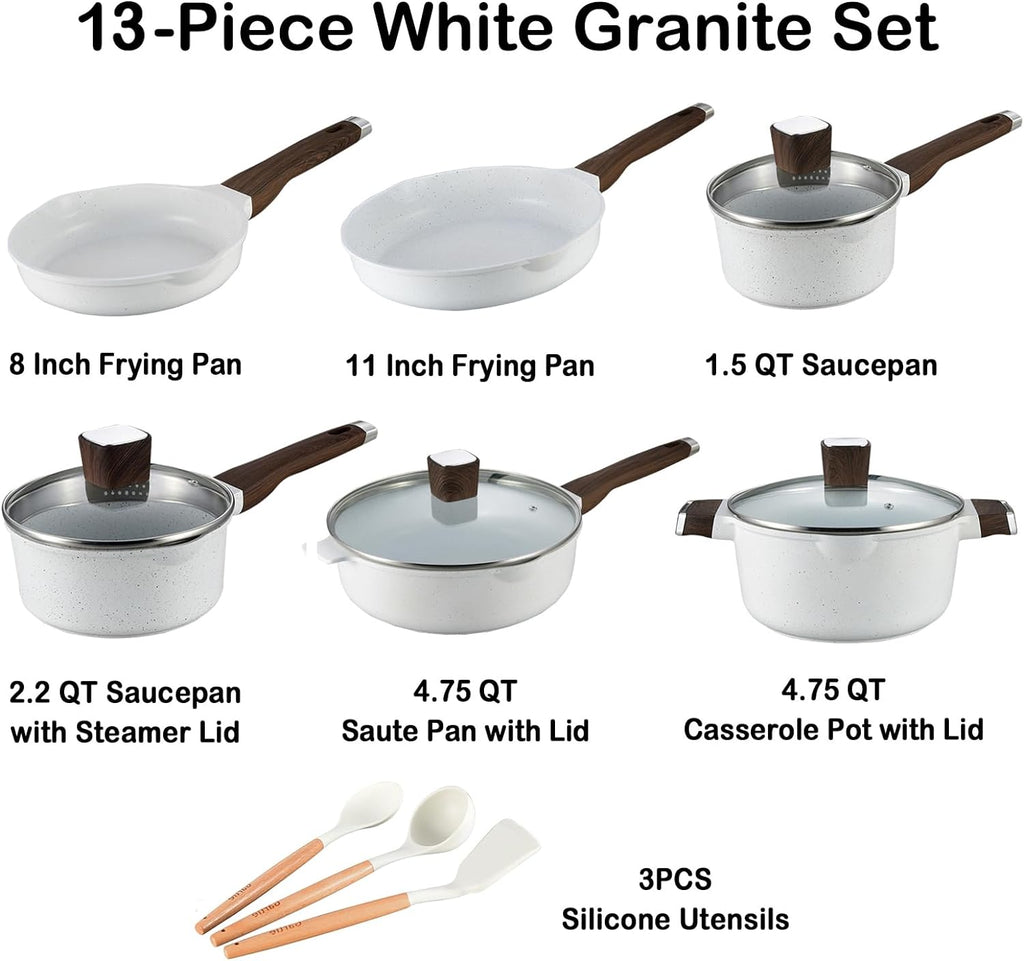 13pcs Nonstick White Granite Cookware Set W55651