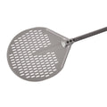Carbon 16x22 Anodized Aluminum Round Perforated Pizza Peel with Handle A5082