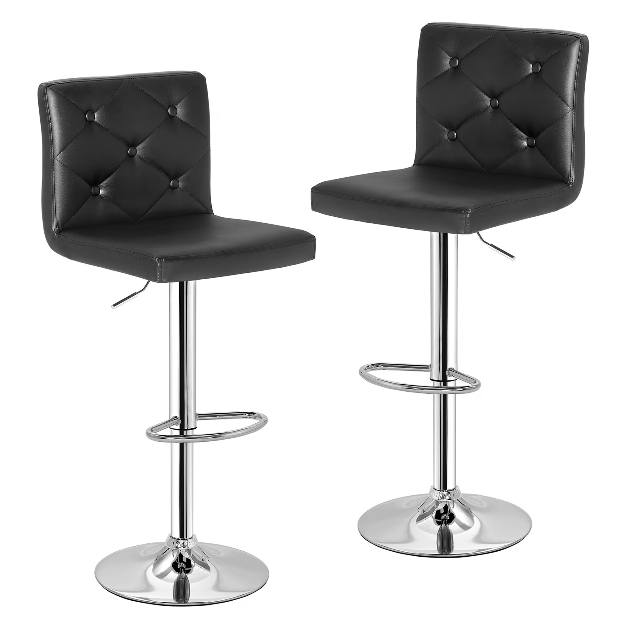 Set of 2 PU Leather Adjustable Swivel Bar Stools with Back, Black Y68210