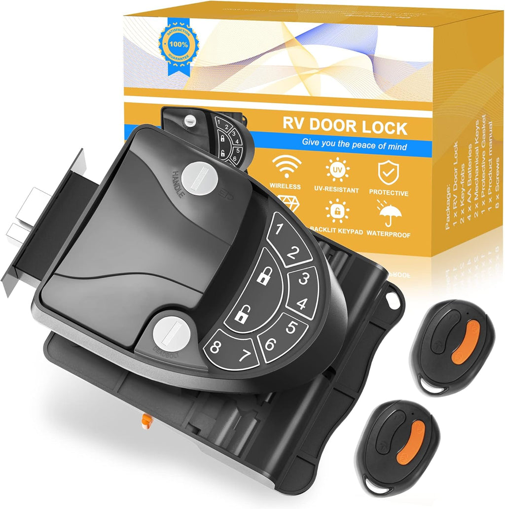 Black Zinc Alloy RV Door Lock with Keypad and Remote Fobs Y996