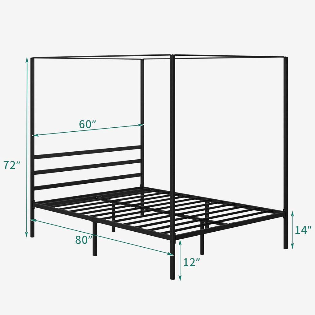 Queen Size Metal Canopy Bed Frame with Built-in Headboard P342