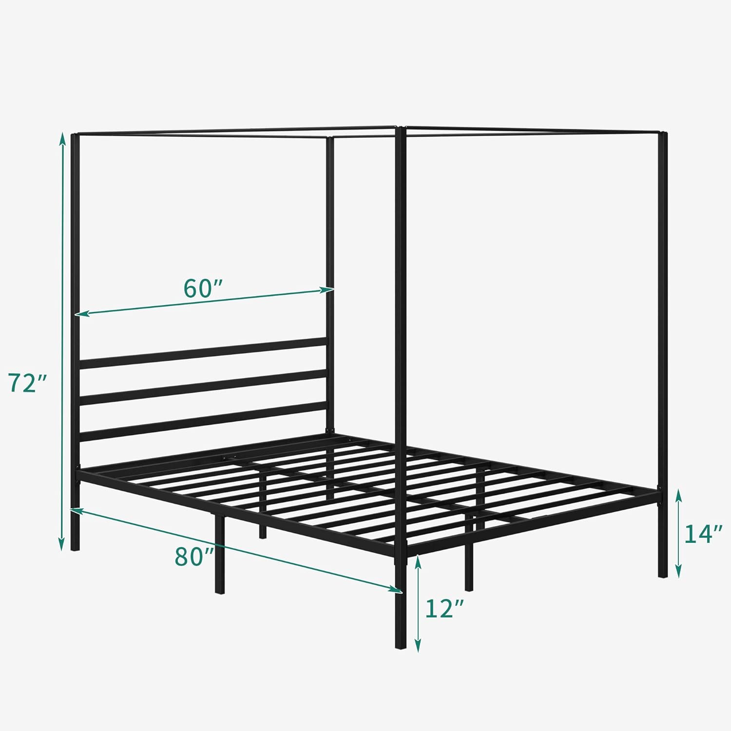 Queen Size Metal Canopy Bed Frame with Built-in Headboard P342