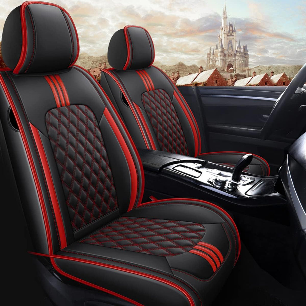 Black & Red Faux Leather Universal Car Seat Covers J107124