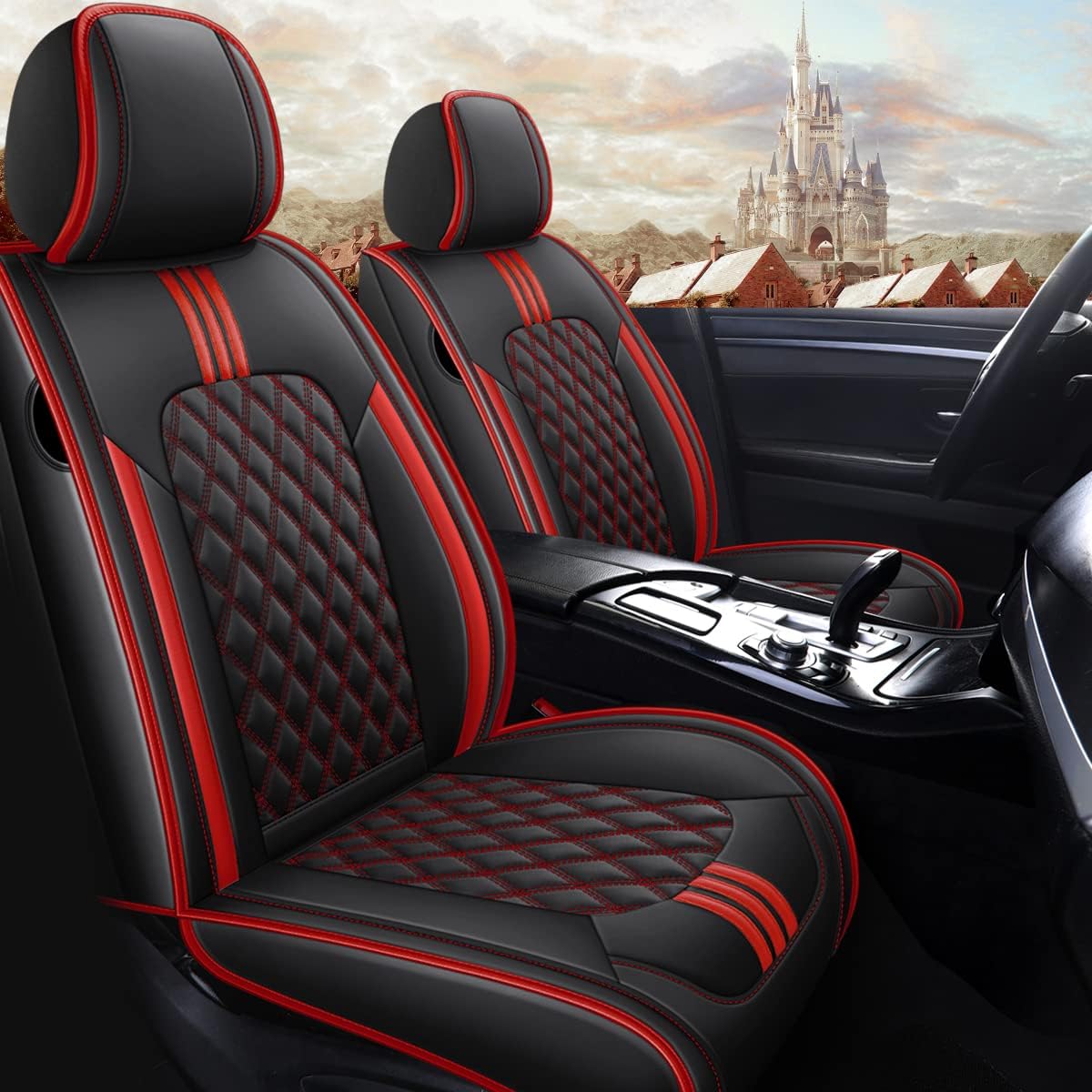 Black & Red Faux Leather Universal Car Seat Covers J107124