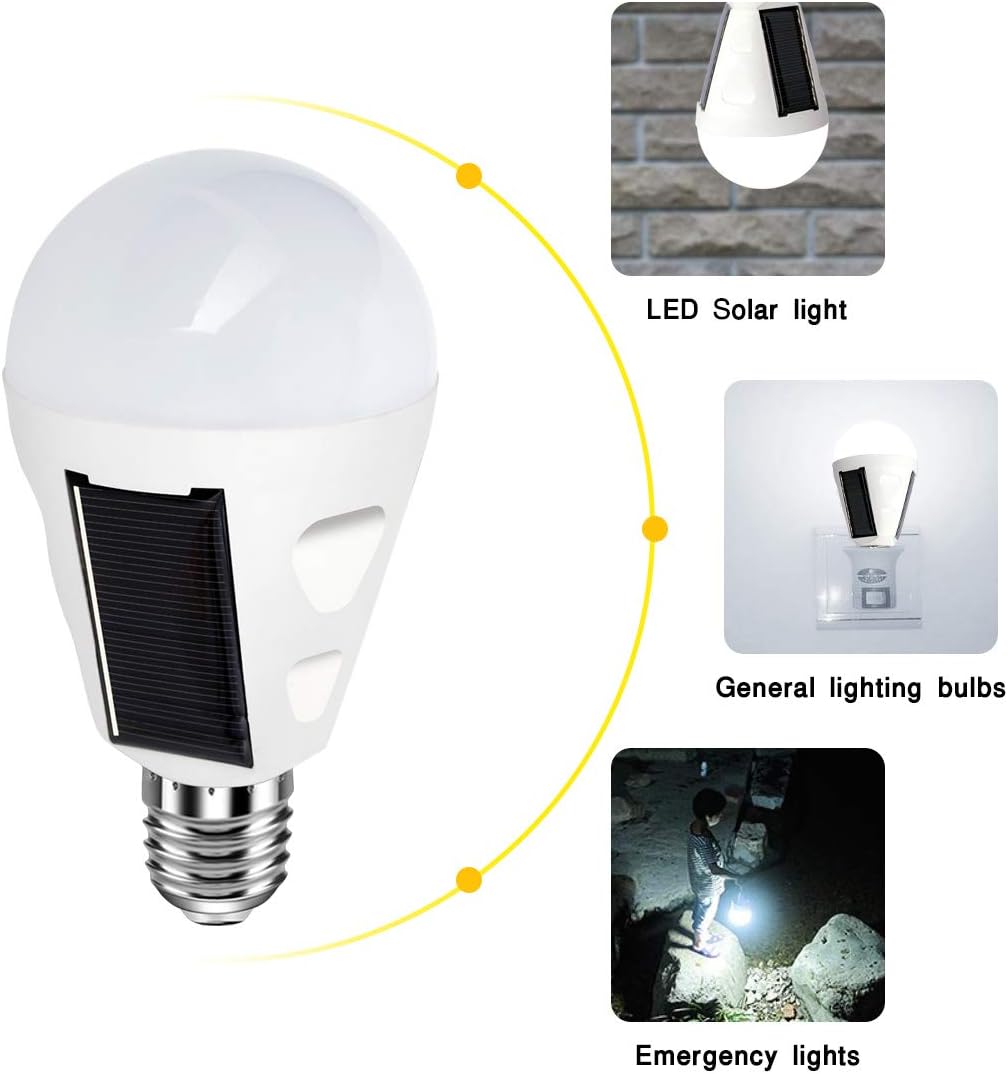 4 Pack LED Solar Rechargeable Emergency Light Bulbs, E26/E27 7W 6000k Y7954