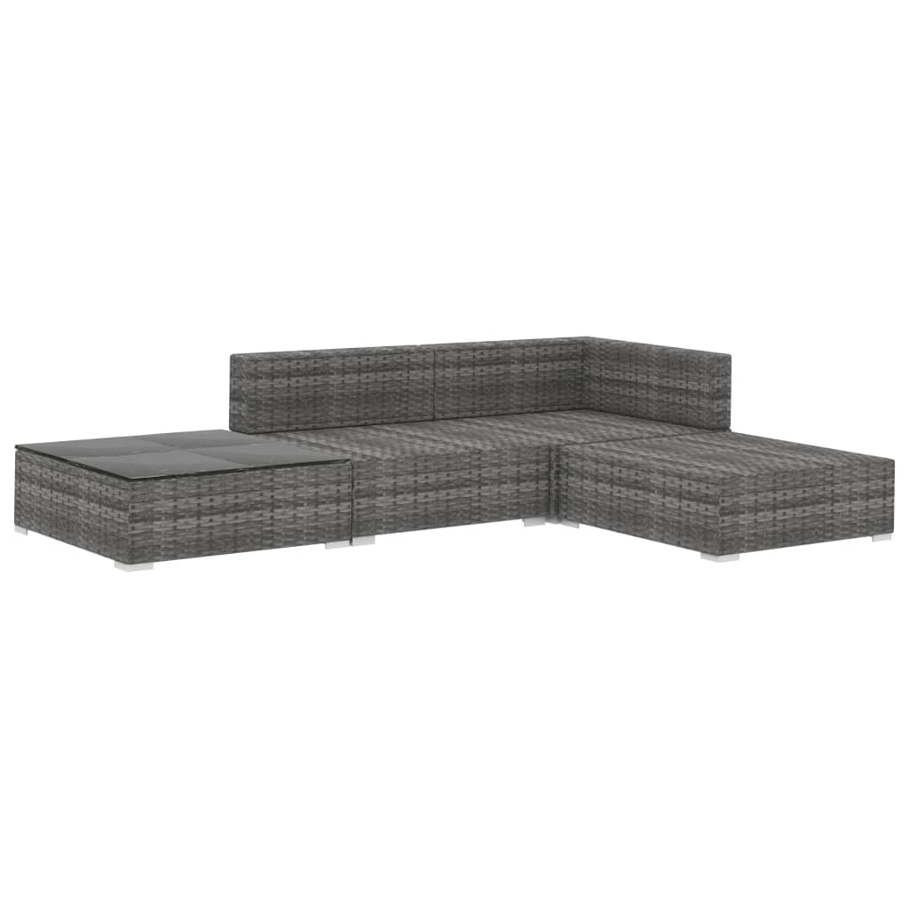 4 Piece Gray Poly Rattan Outdoor Sectional Sofa Set with Cushions and Coffee Table N320