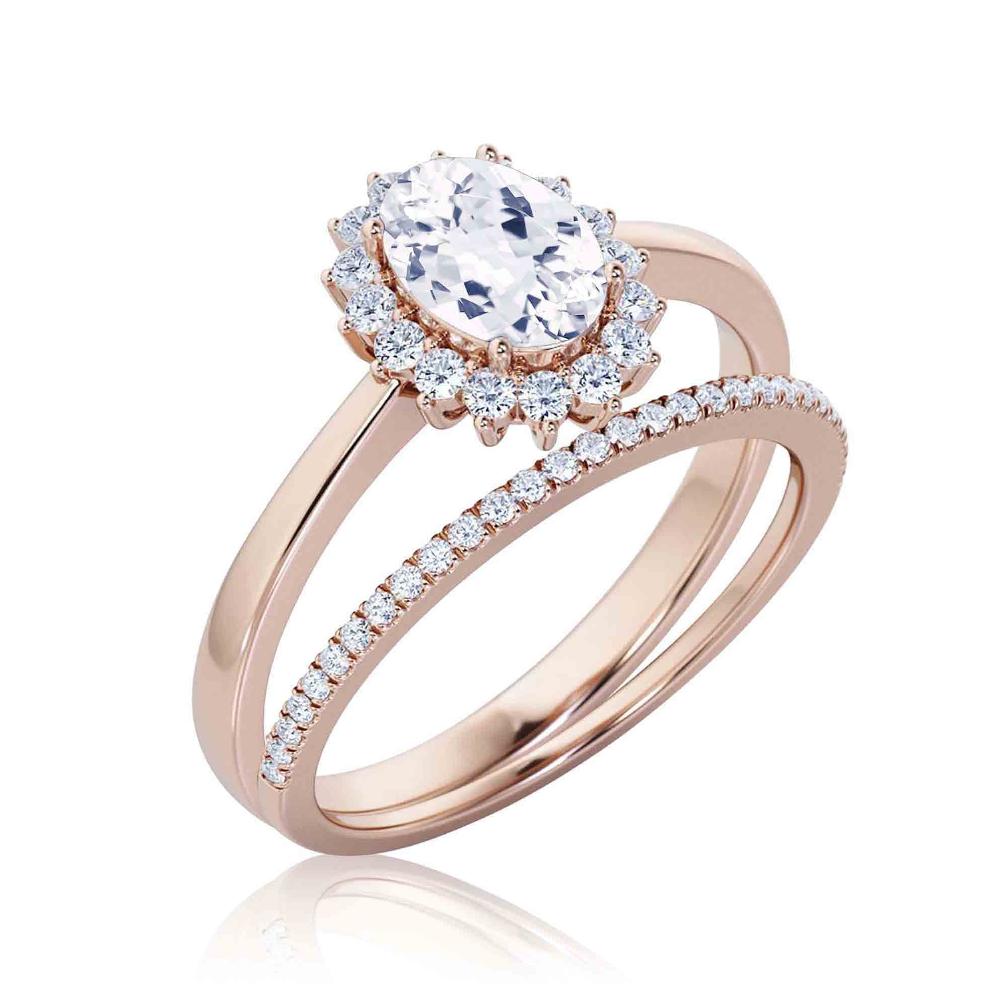 2.00 Carat Oval Cut Diamond Moissanite Engagement Ring in 10k Solid Rose Gold O989019