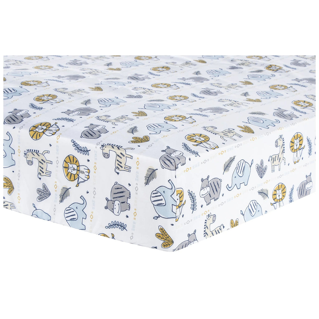 4 Piece Crib Bedding Set, White, Tan, Orange, Blue, Navy and Gray, 100% Microfiber, Polyester Fill, Quilt, Fitted Crib Sheet, Skirt and Plush Toy T963