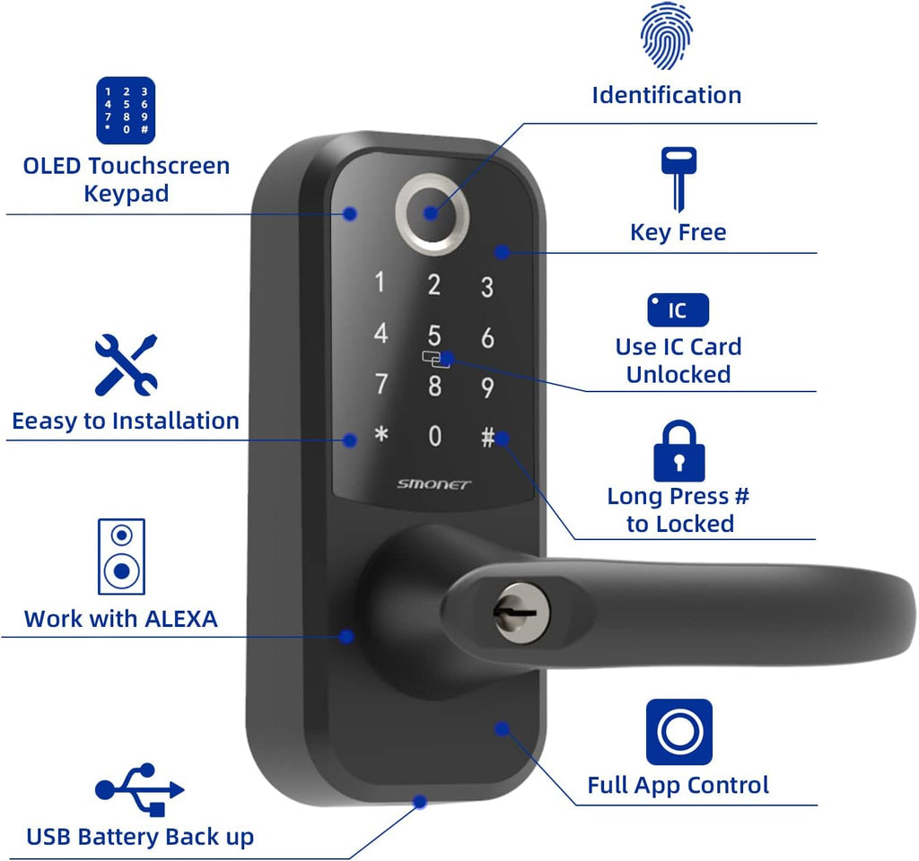 Smart Lock Fingerprint Door Lock with Reversible Handle Keyless Entry Deadbolt Lock Z971