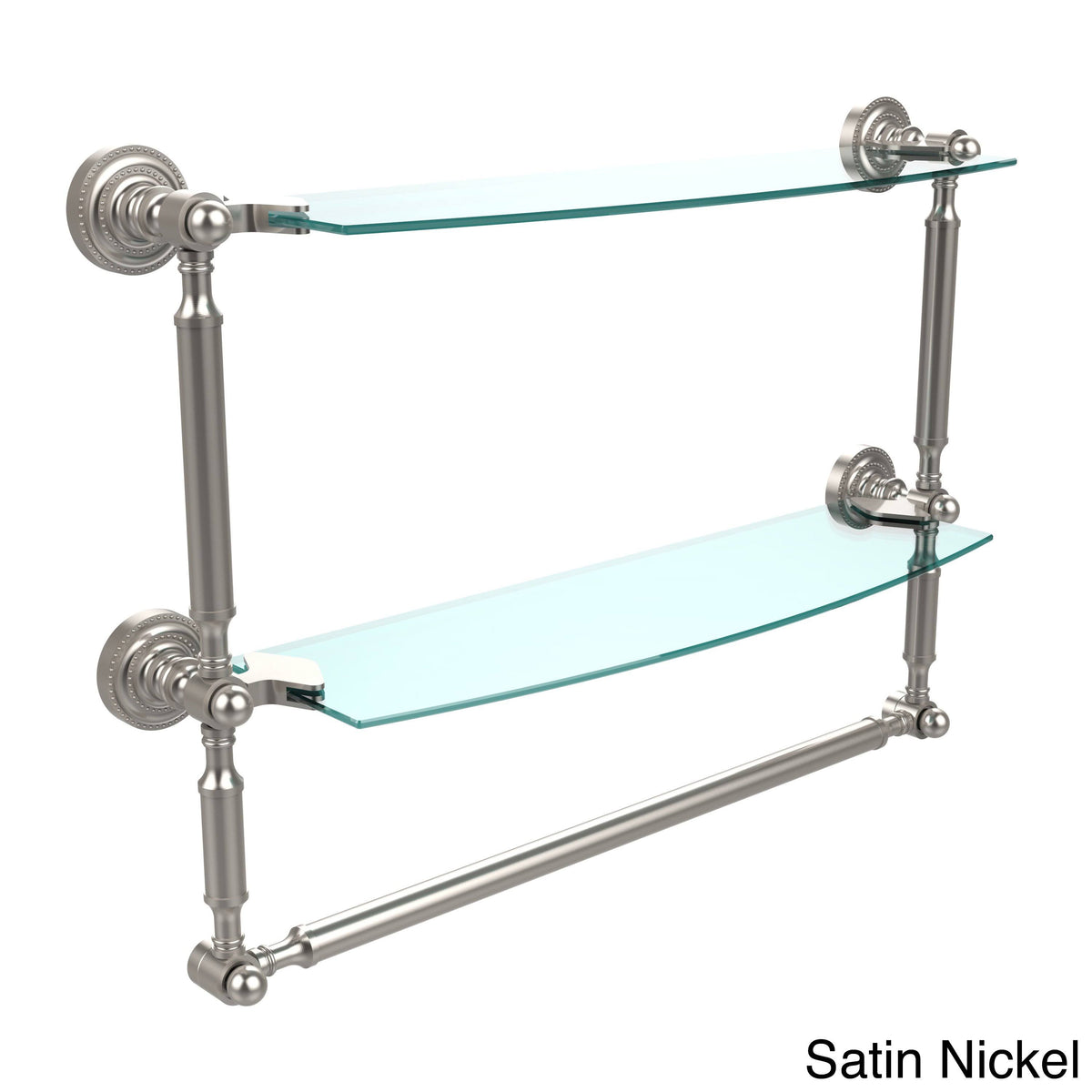 18x22 Two Tiered Glass Shelf with Integrated Towel Bar Matte Black V7721