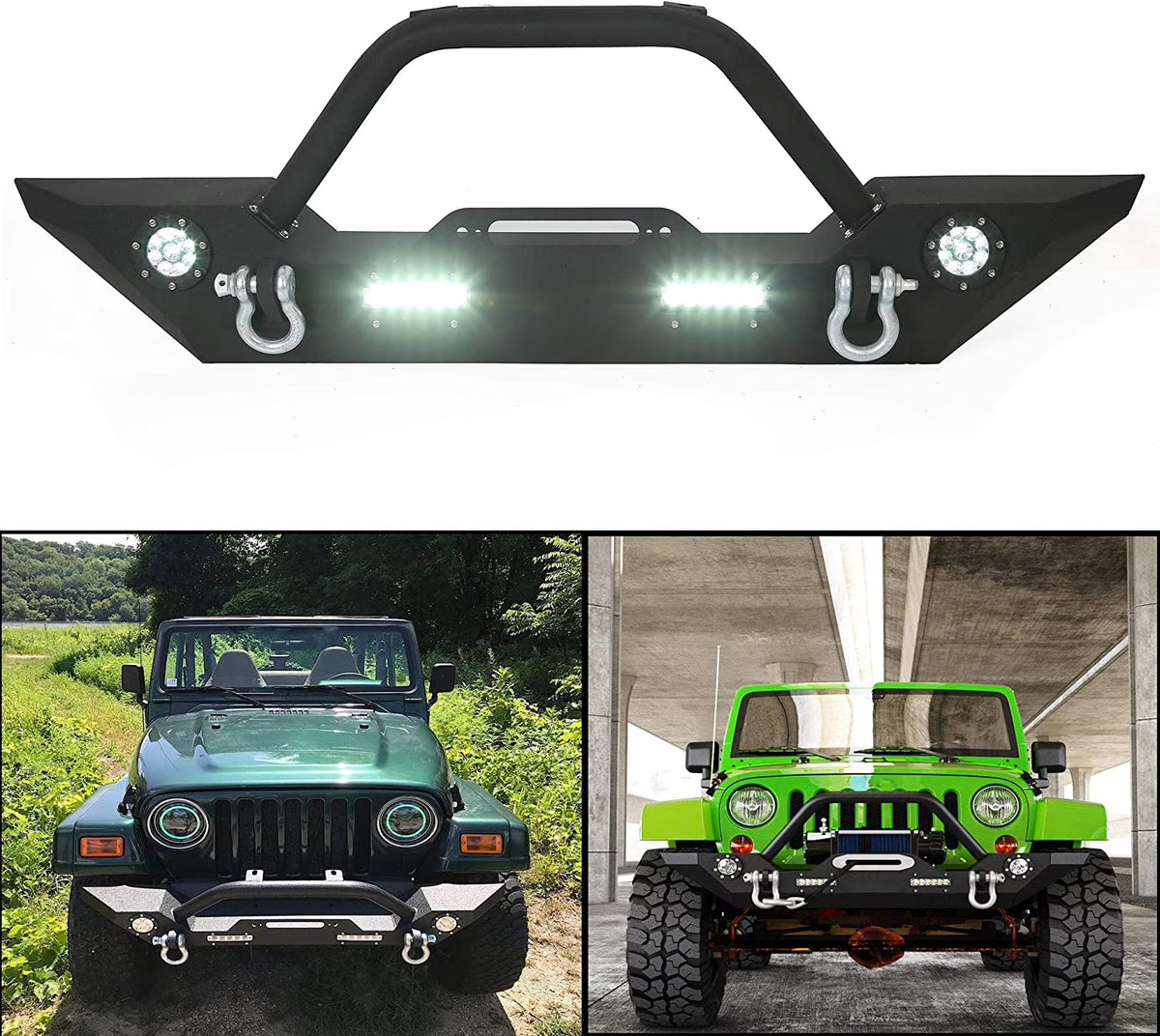Front Bumper with Winch Plate LED Lights D-rings D880611