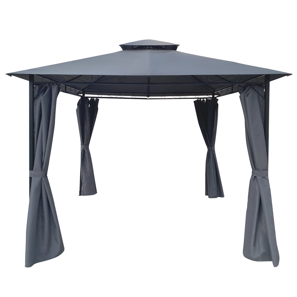 Gray Gazebo Canopy With Curtains T101
