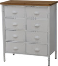 White 8 Drawer Accent Cabinet with Solid Wood Top and Metal Mesh Detailing H581