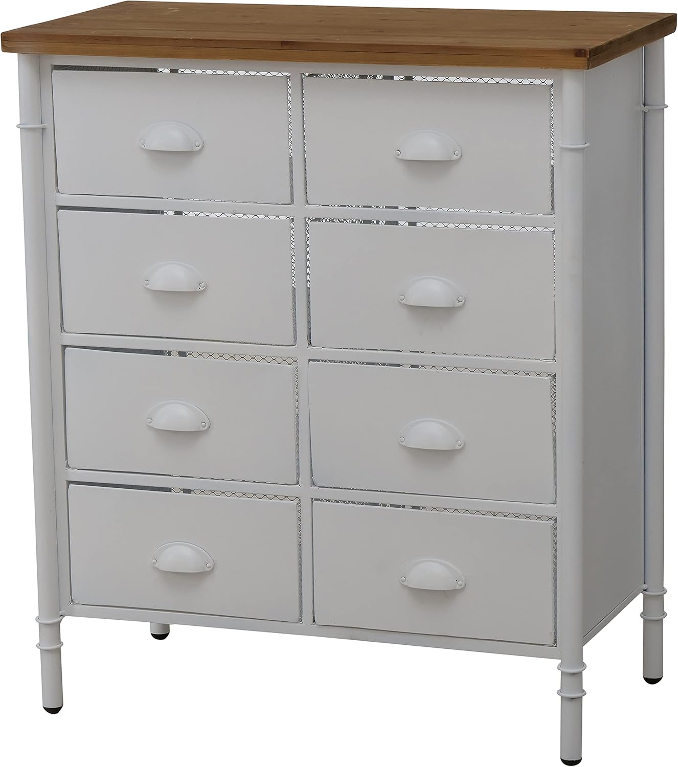 White 8 Drawer Accent Cabinet with Solid Wood Top and Metal Mesh Detailing H581
