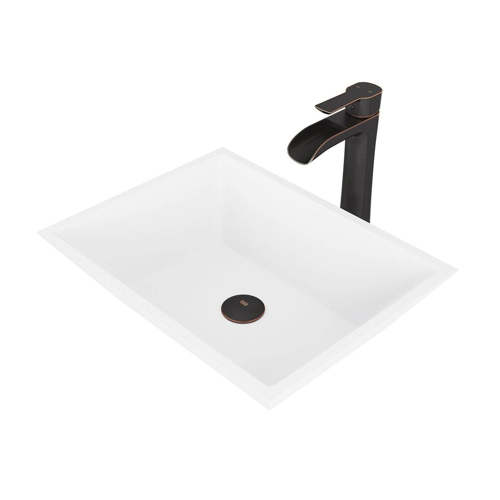 Matte Stone Vessel Bathroom Sink with Vessel Faucet in Antique Rubbed Bronze N46060