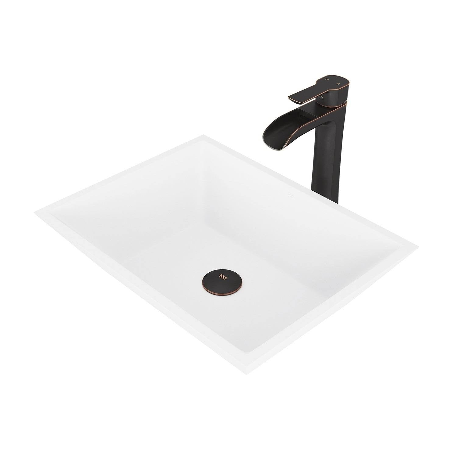 Matte Stone Vessel Bathroom Sink with Vessel Faucet in Antique Rubbed Bronze N46060