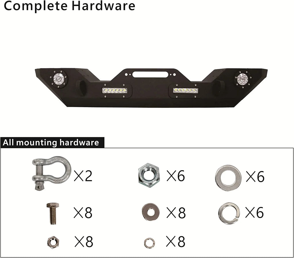 Front Bumper with Winch Plate LED Lights D-rings D880611