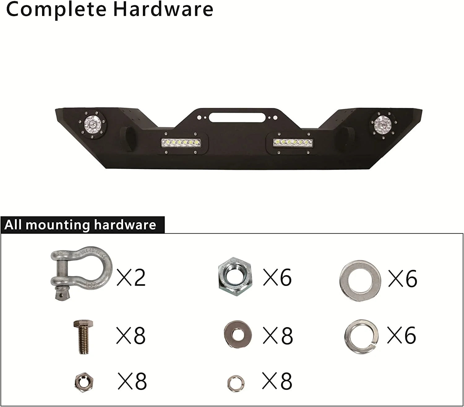 Front Bumper with Winch Plate LED Lights D-rings D880611