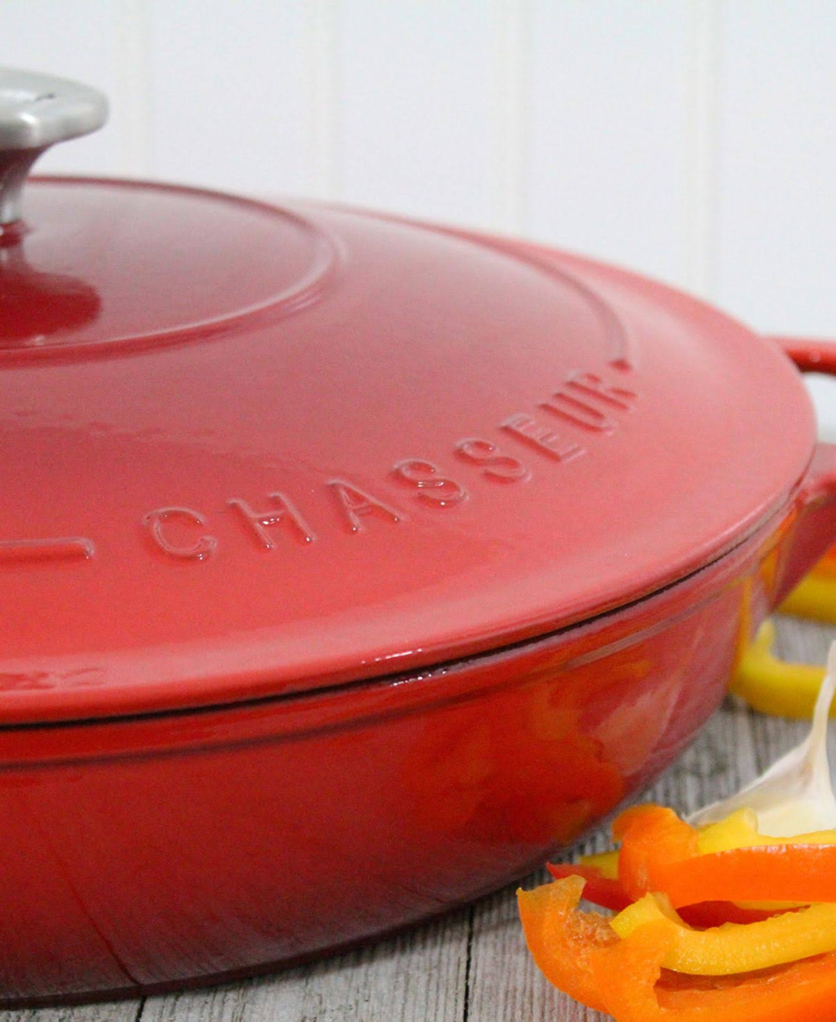 Red Enameled Cast Iron Braiser with Lid M4683