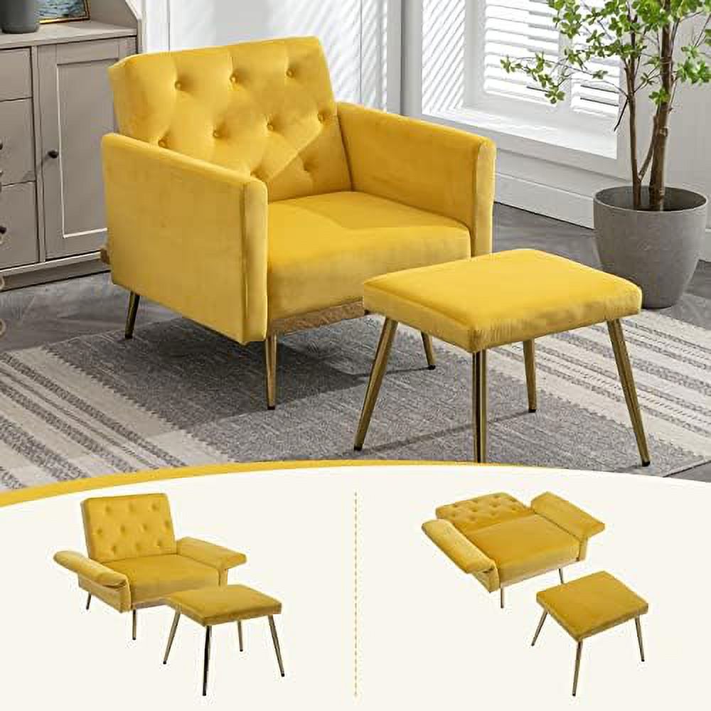 Olive Green Velvet Single Sofa Chair with Ottoman S51536