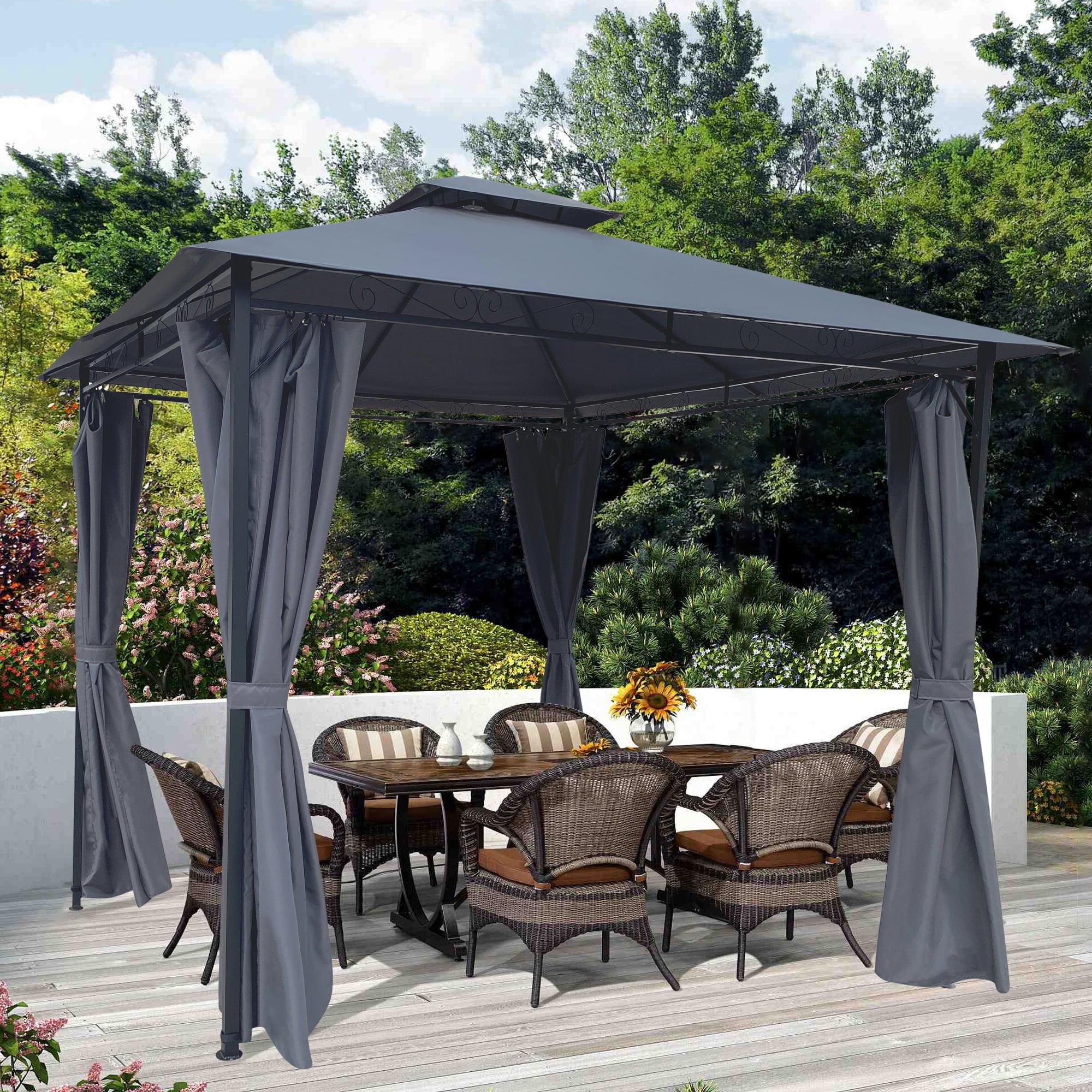 Gray Gazebo Canopy With Curtains T101