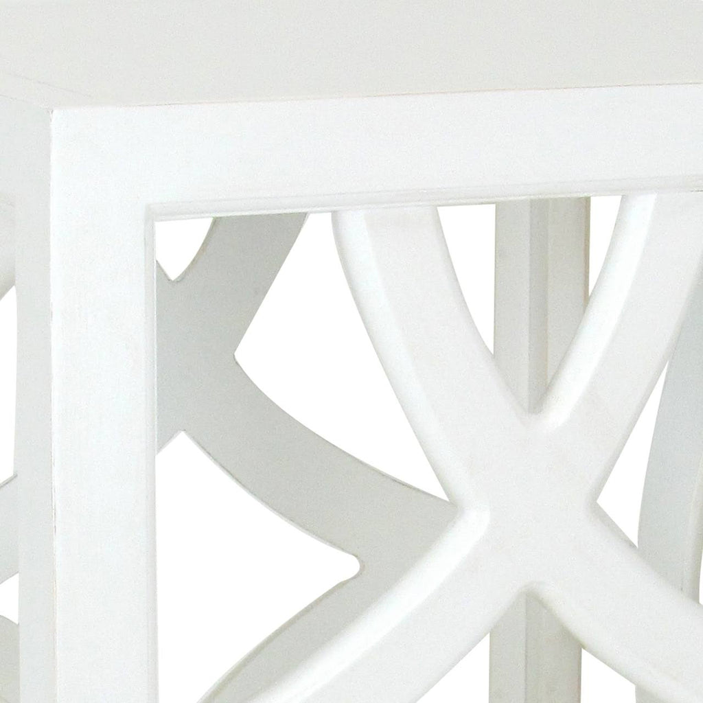 White Square Side Table with Open Lattice Design O61008