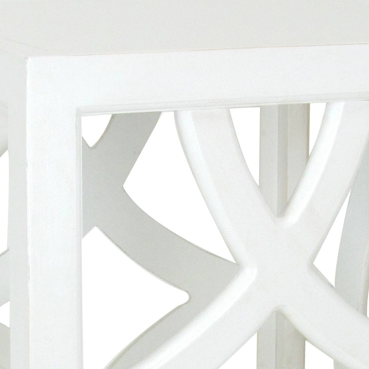 White Square Side Table with Open Lattice Design O61008