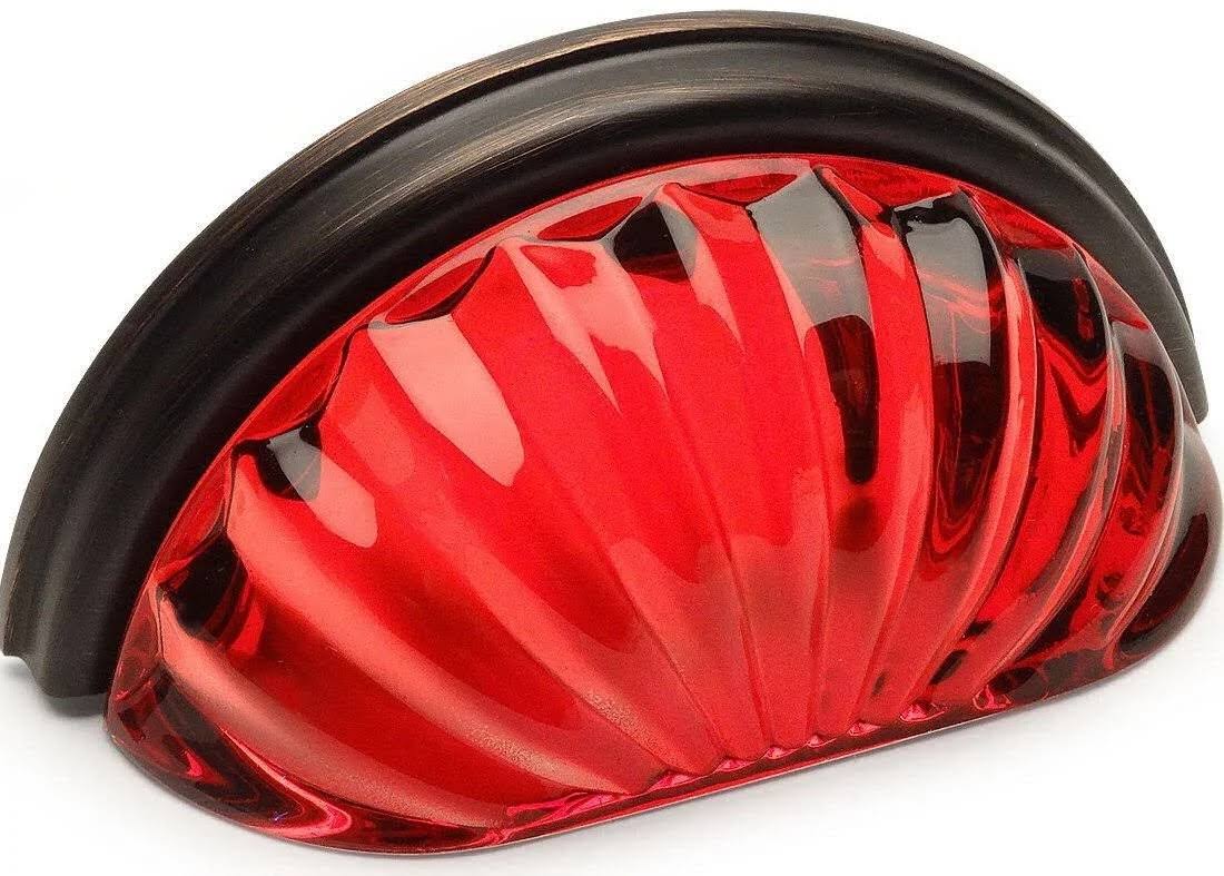 Oil Rubbed Bronze Cabinet Cup Pull with Red Glass - 10 Pack F393707