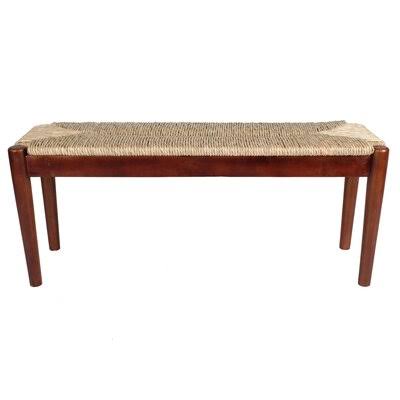 Dark Natural Wood Finish Bench with Seagrass Woven U498754