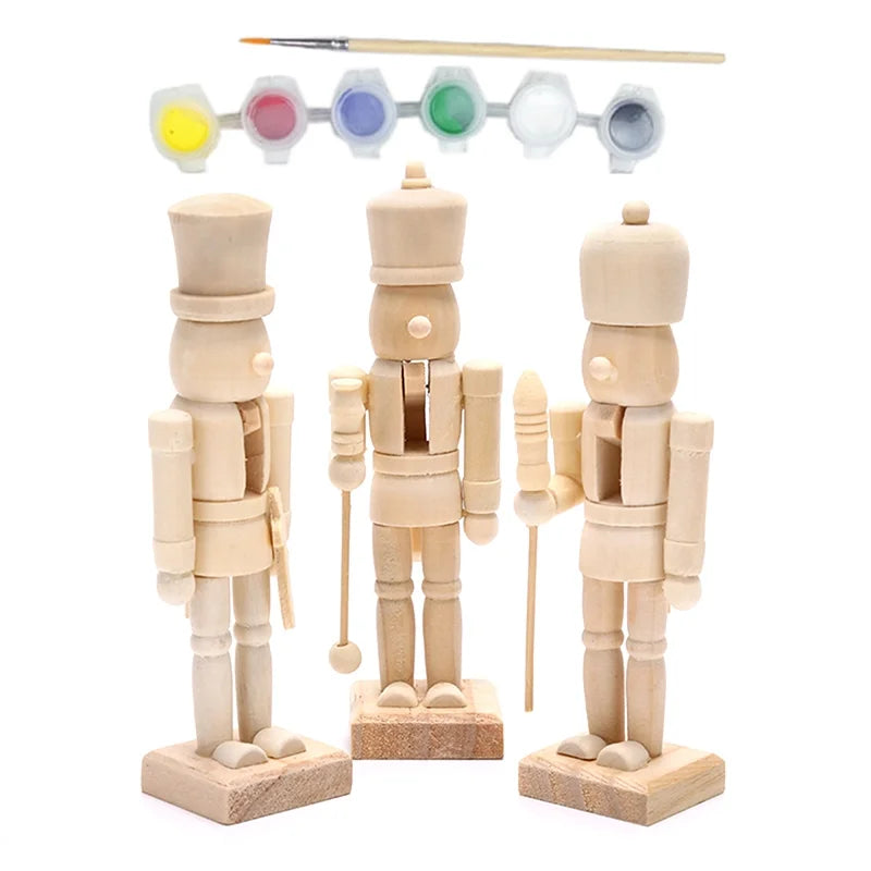 White Embryo Walnut Nutcracker Doll DIY Wood Craft Art Q7100