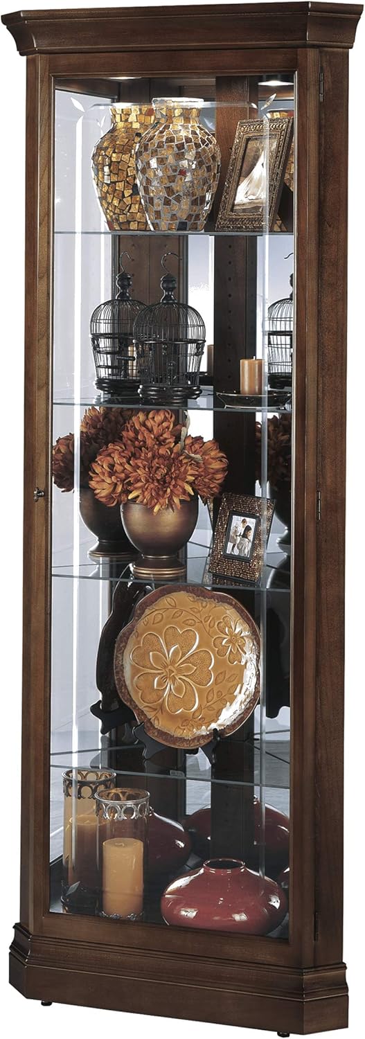 Cherry Bordeaux Finish Corner Curio Cabinet with Four Glass Shelves U520575